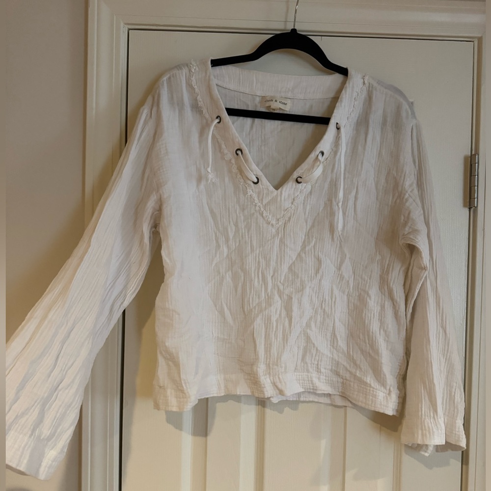 Cloth & Stone white tie up blouse